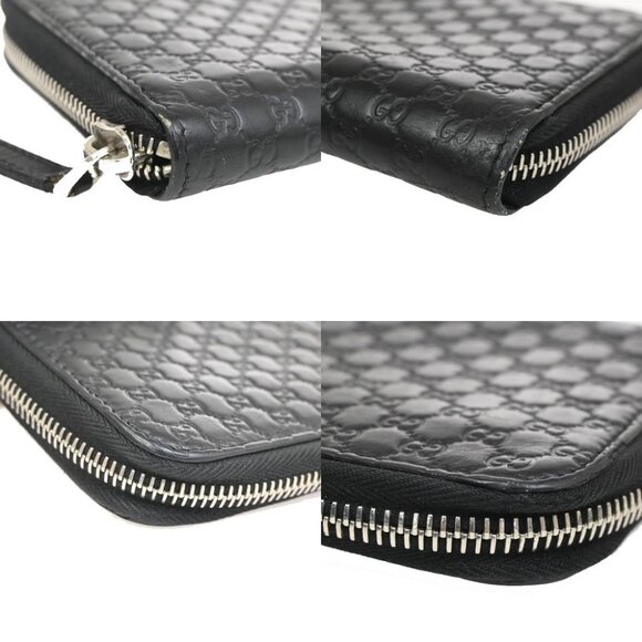 GUCCI Logo Guccissima GG Pattern Long Zipper Wallet Leather Black - Picture 8 of 12